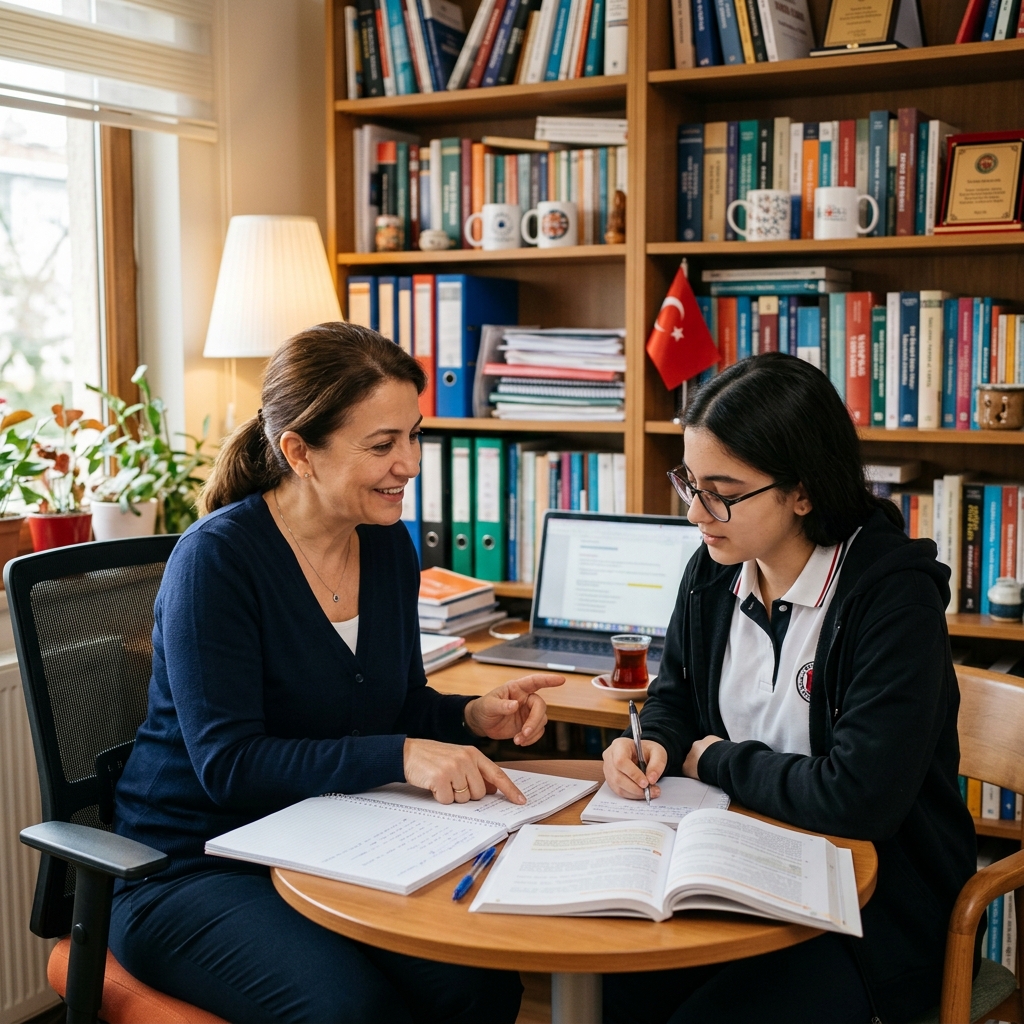 Veli ve öğrenci birlikte planlama yapıyor